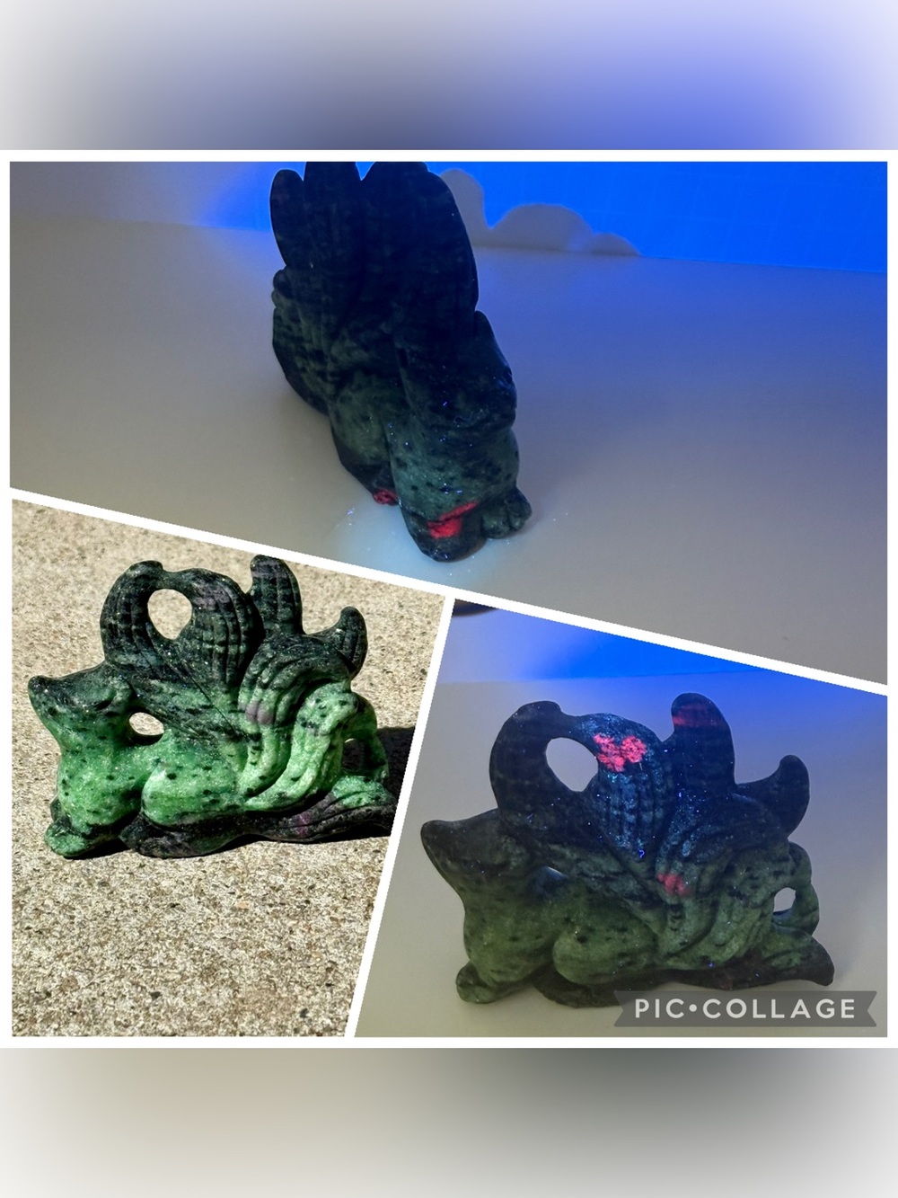 Carved UV Reactive Ruby in Zoisite Nine-Tail Fox Figurine